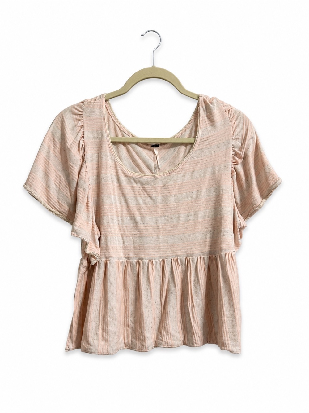 Free People Blush Babydoll Top Size L Boho Flowy Peplum Cottagecore Romantic
